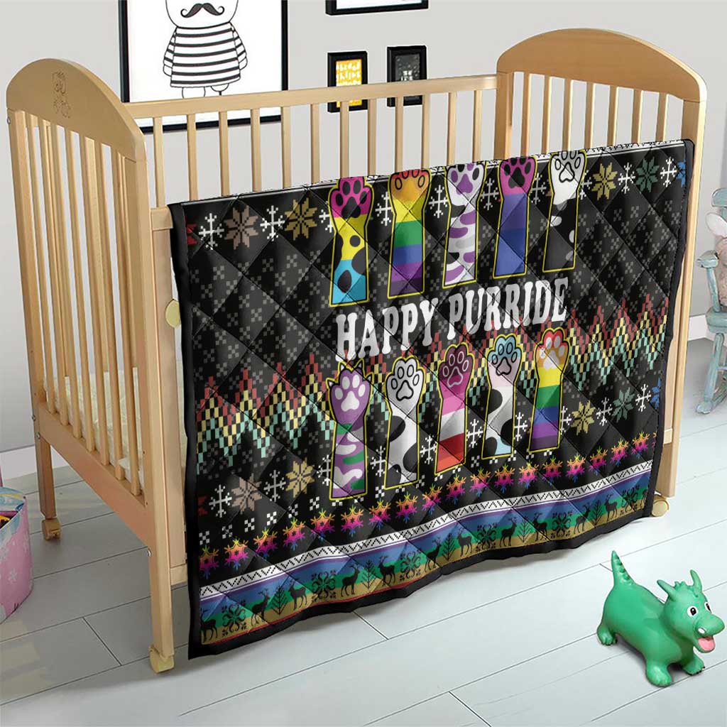 Pride Cat LGBT Quilt Happy Purride Christmas - Cute Pet Rainbow Flag - Wonder Print Shop