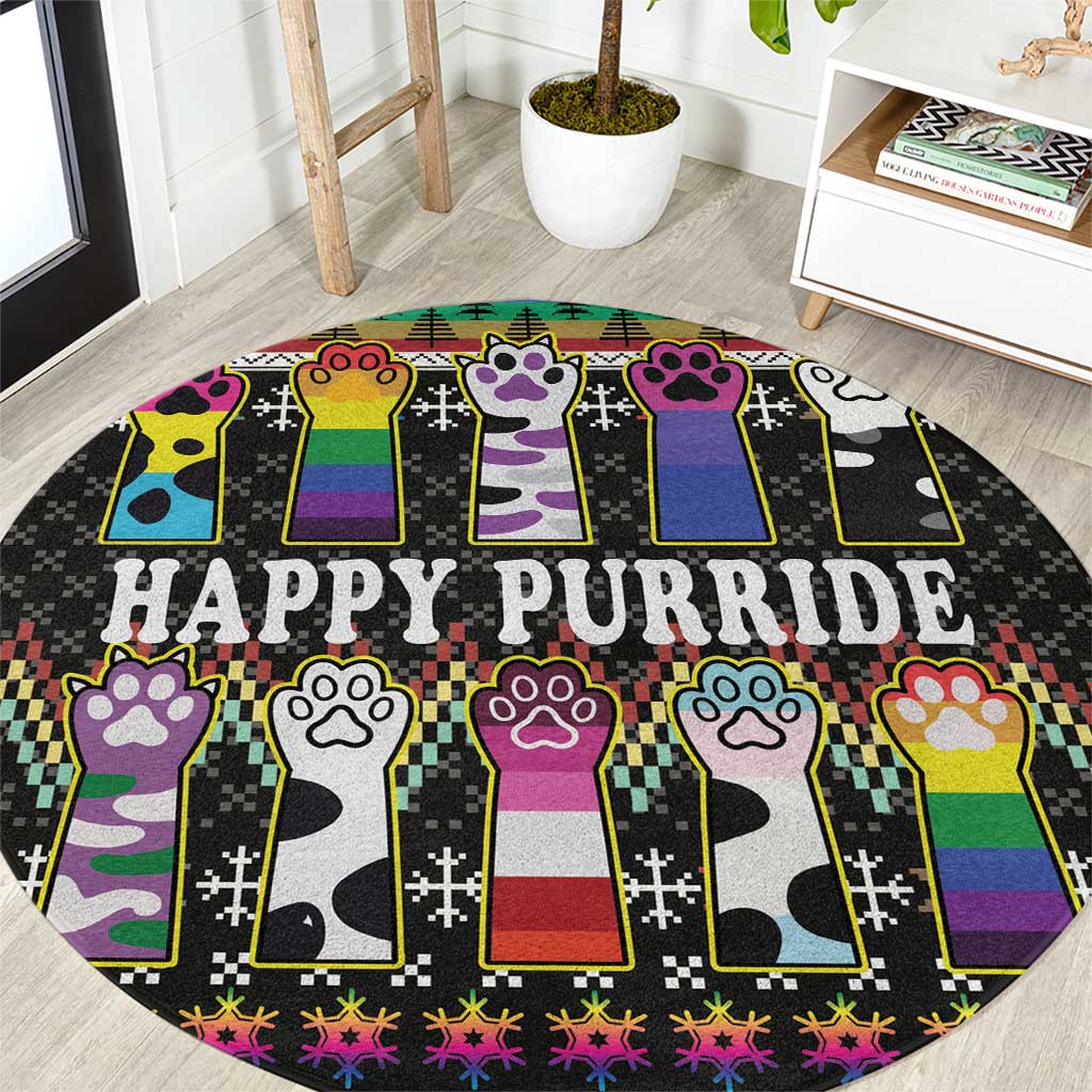 Pride Cat LGBT Round Carpet Happy Purride Christmas - Cute Pet Rainbow Flag