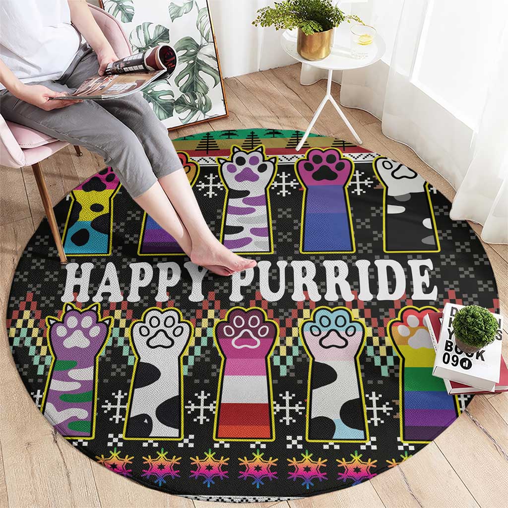 Pride Cat LGBT Round Carpet Happy Purride Christmas - Cute Pet Rainbow Flag