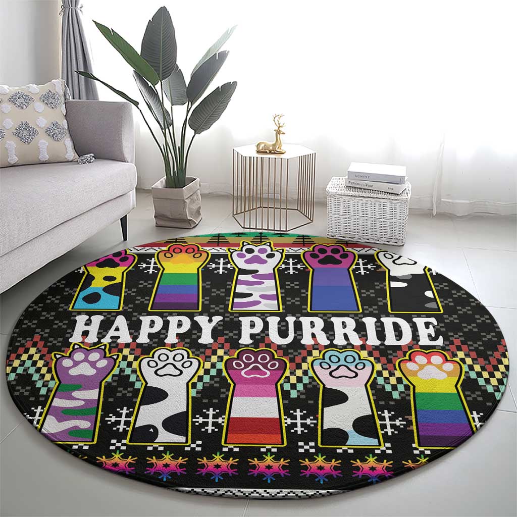 Pride Cat LGBT Round Carpet Happy Purride Christmas - Cute Pet Rainbow Flag