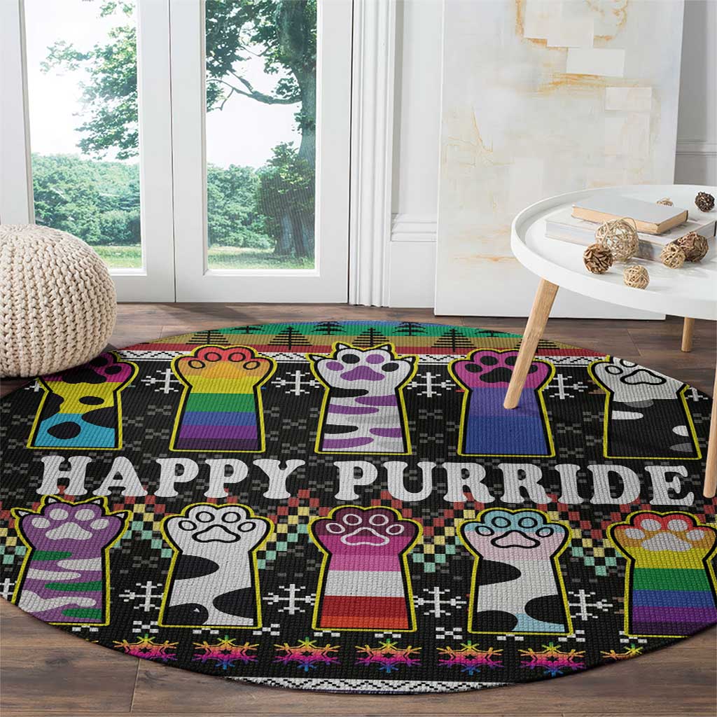 Pride Cat LGBT Round Carpet Happy Purride Christmas - Cute Pet Rainbow Flag