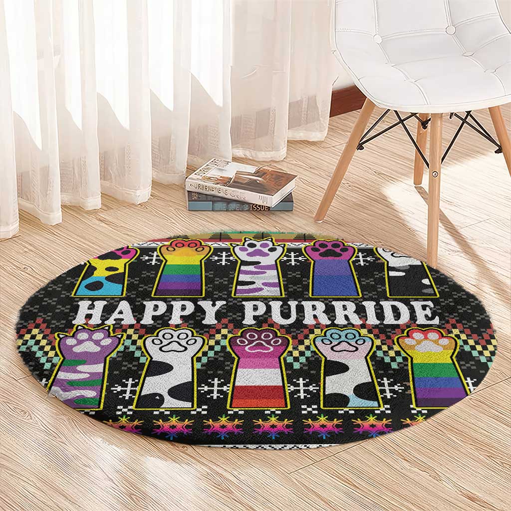Pride Cat LGBT Round Carpet Happy Purride Christmas - Cute Pet Rainbow Flag