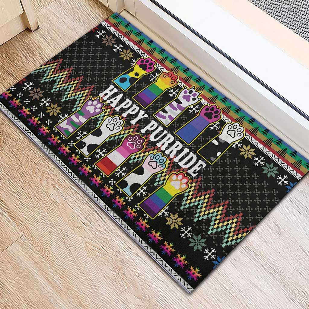 Pride Cat LGBT Rubber Doormat Happy Purride Christmas - Cute Pet Rainbow Flag - Wonder Print Shop