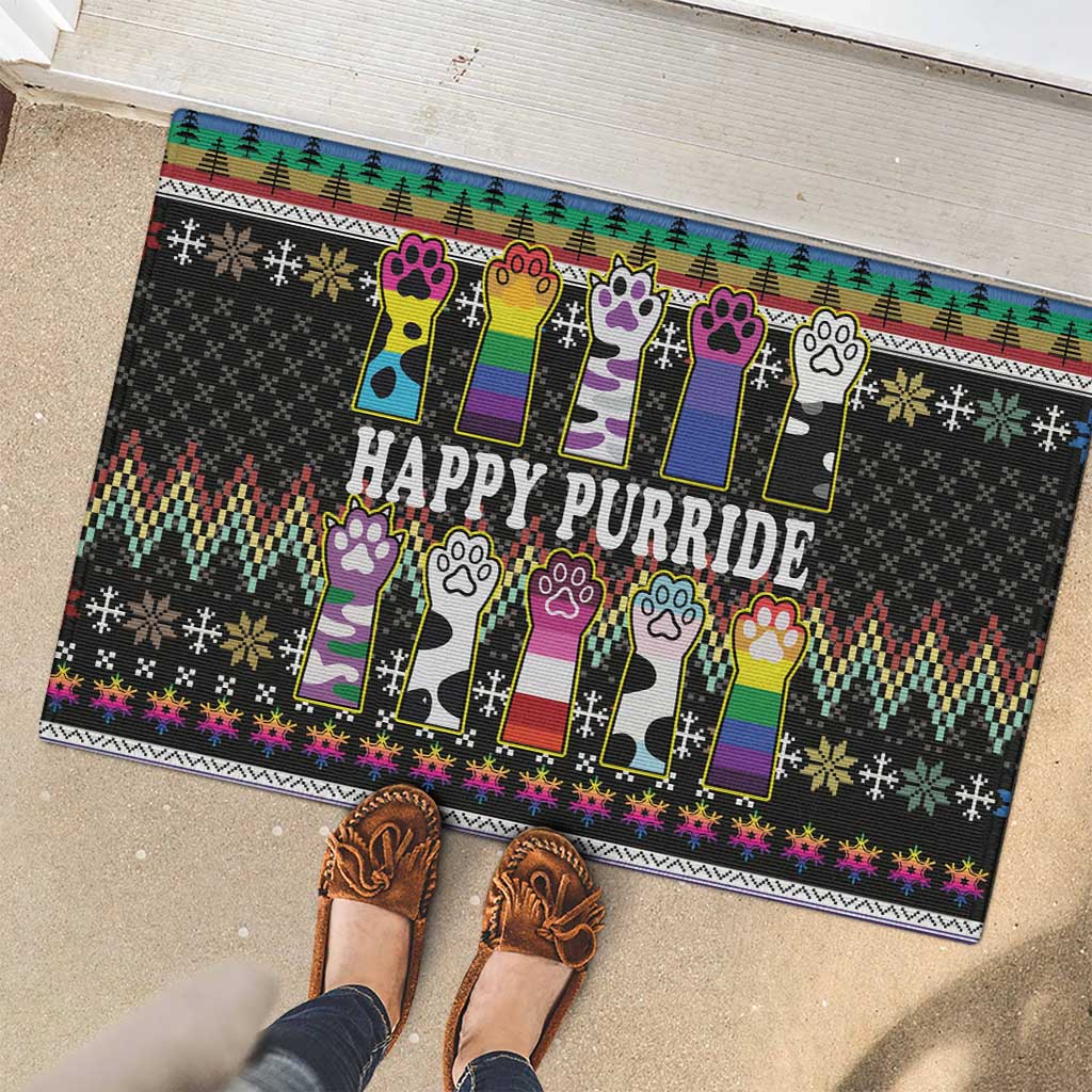 Pride Cat LGBT Rubber Doormat Happy Purride Christmas - Cute Pet Rainbow Flag - Wonder Print Shop