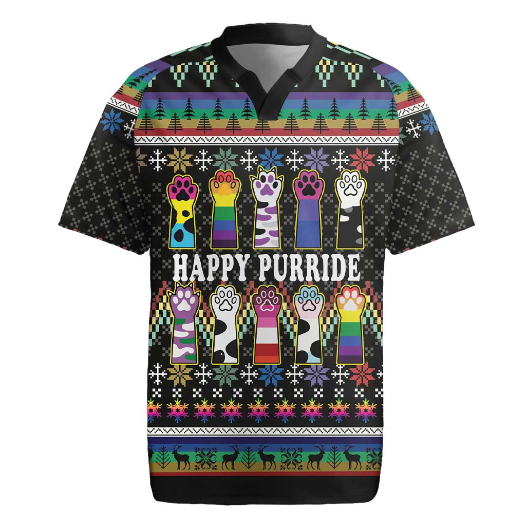 Pride Cat LGBT Rugby Jersey Happy Purride Christmas - Cute Pet Rainbow Flag - Wonder Print Shop
