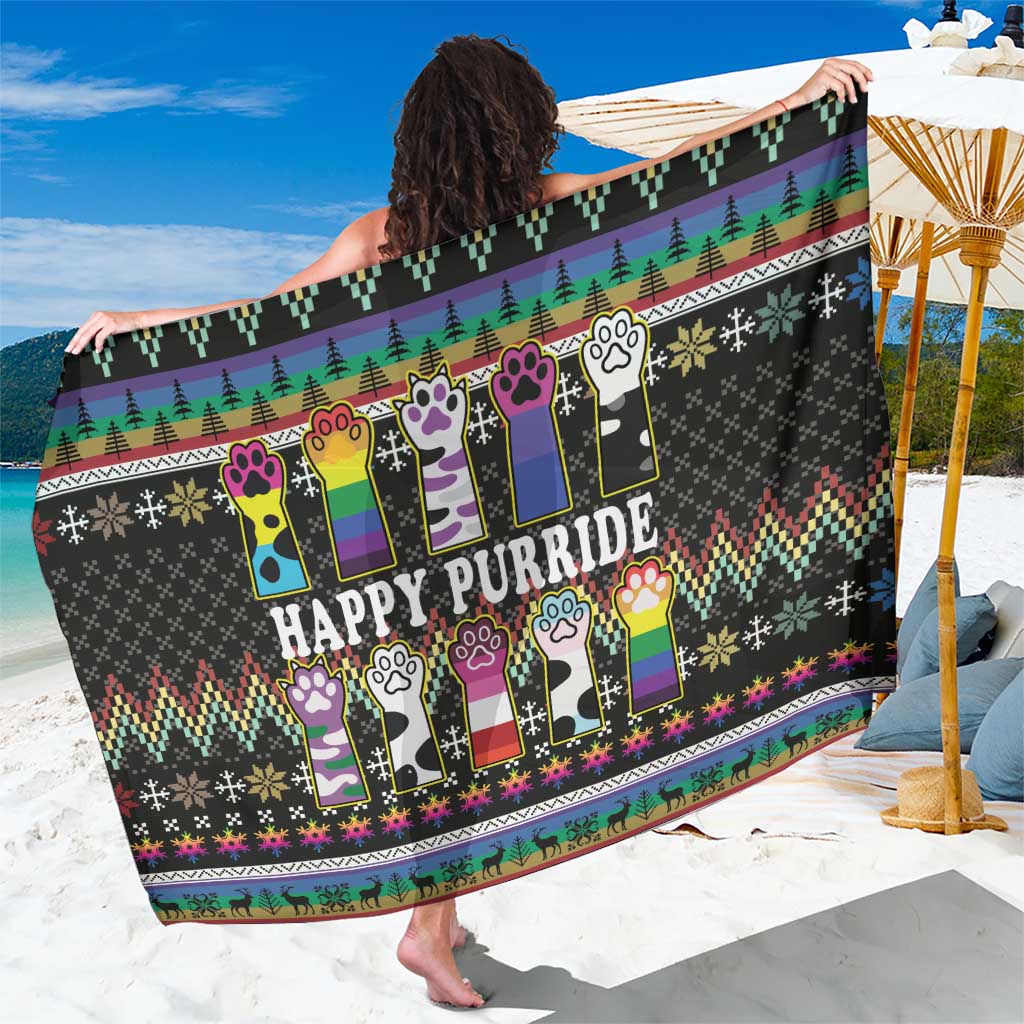 Pride Cat LGBT Sarong Happy Purride Christmas - Cute Pet Rainbow Flag - Wonder Print Shop