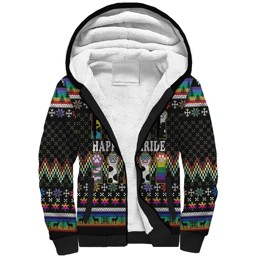 Pride Cat LGBT Sherpa Hoodie Happy Purride Christmas - Cute Pet Rainbow Flag - Wonder Print Shop