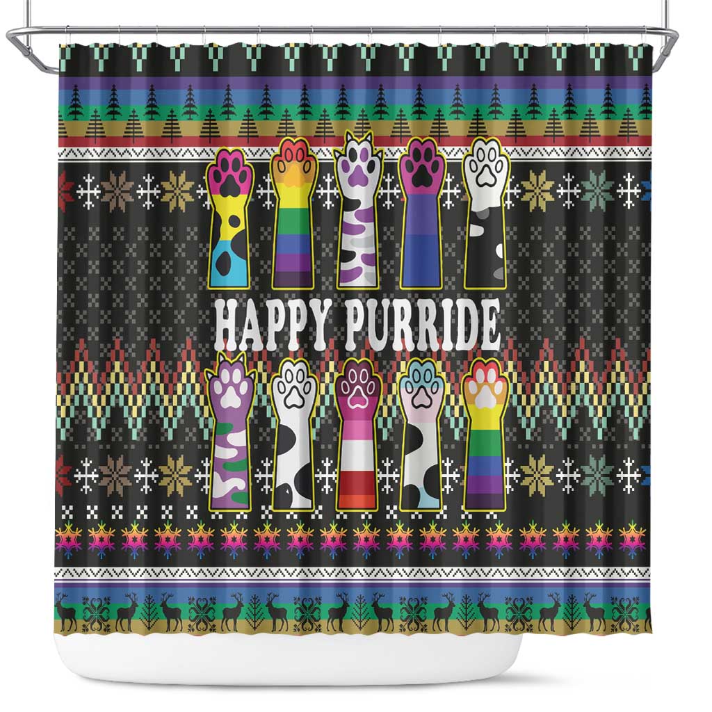 Pride Cat LGBT Shower Curtain Happy Purride Christmas - Cute Pet Rainbow Flag