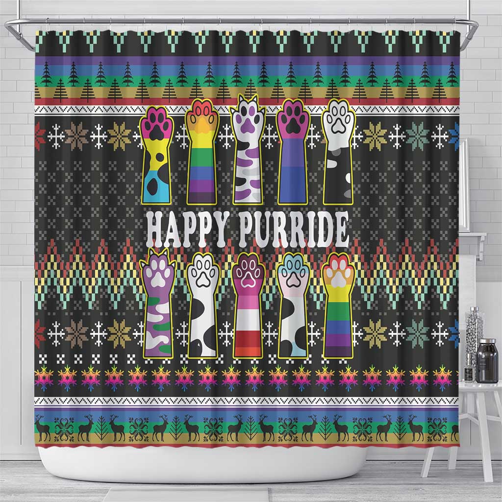 Pride Cat LGBT Shower Curtain Happy Purride Christmas - Cute Pet Rainbow Flag