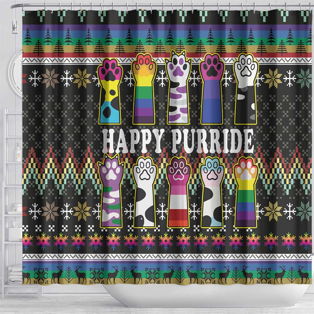 Pride Cat LGBT Shower Curtain Happy Purride Christmas - Cute Pet Rainbow Flag