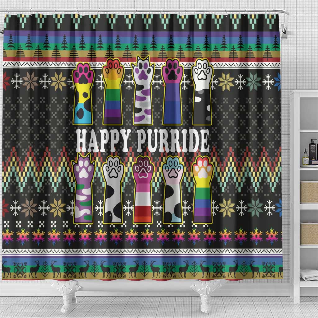 Pride Cat LGBT Shower Curtain Happy Purride Christmas - Cute Pet Rainbow Flag
