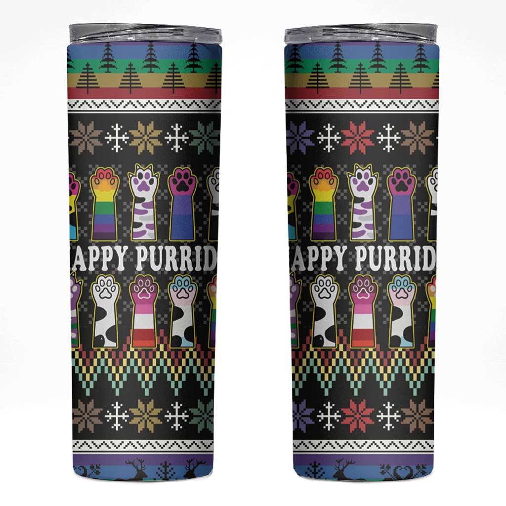 Pride Cat LGBT Skinny Tumbler Happy Purride Christmas - Cute Pet Rainbow Flag - Wonder Print Shop