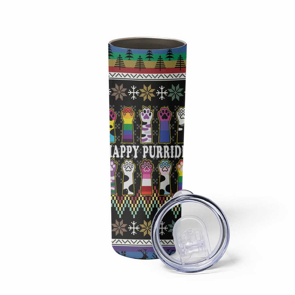 Pride Cat LGBT Skinny Tumbler Happy Purride Christmas - Cute Pet Rainbow Flag - Wonder Print Shop