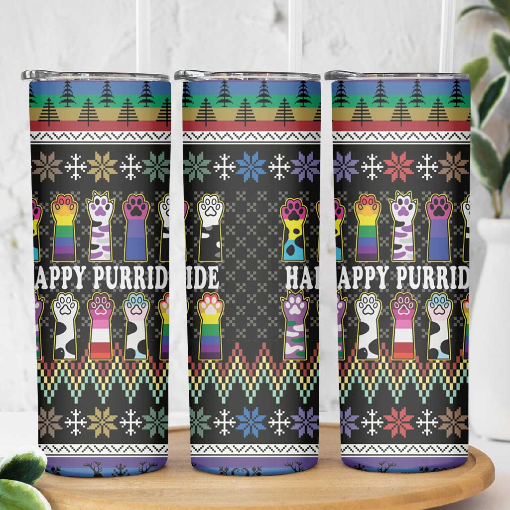Pride Cat LGBT Skinny Tumbler Happy Purride Christmas - Cute Pet Rainbow Flag - Wonder Print Shop