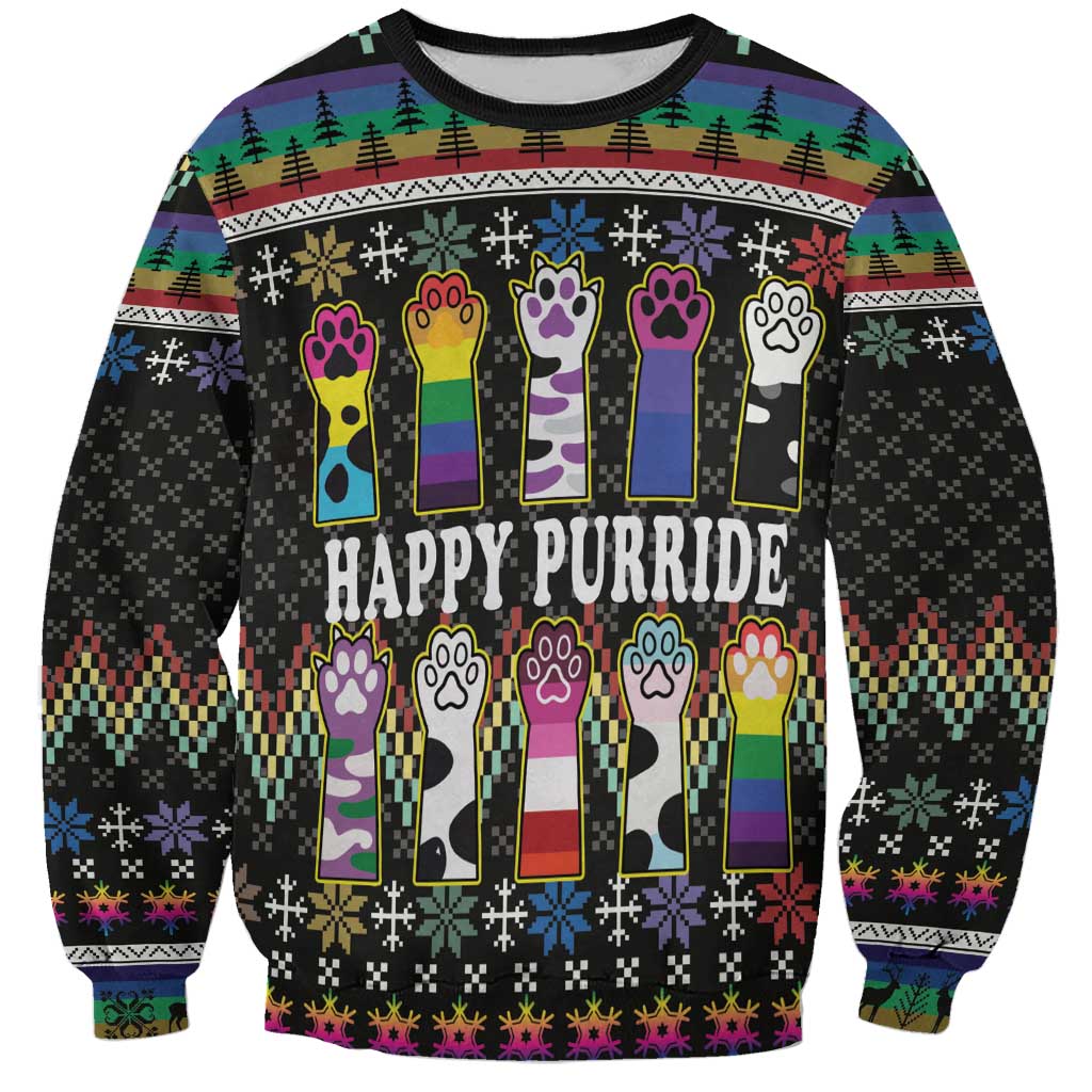 Pride Cat LGBT Sweatshirt Happy Purride Christmas - Cute Pet Rainbow Flag - Wonder Print Shop