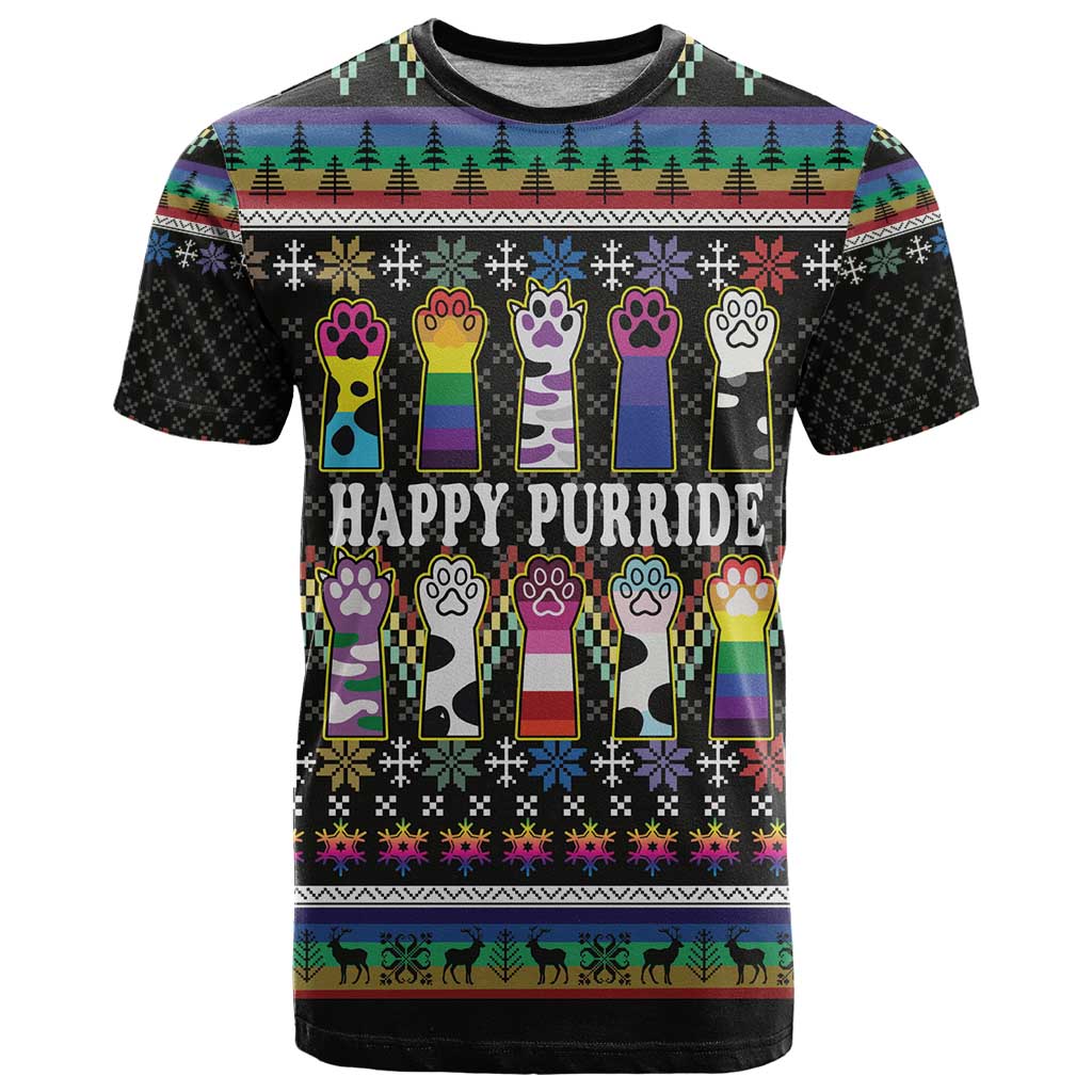 Pride Cat LGBT T Shirt Happy Purride Christmas - Cute Pet Rainbow Flag - Wonder Print Shop