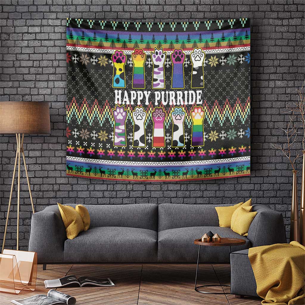 Pride Cat LGBT Tapestry Happy Purride Christmas - Cute Pet Rainbow Flag - Wonder Print Shop