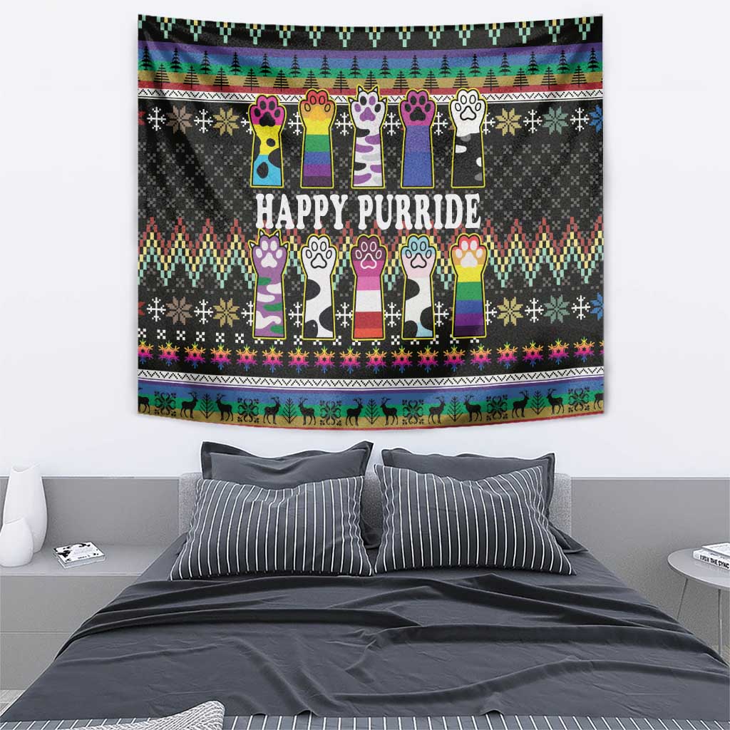 Pride Cat LGBT Tapestry Happy Purride Christmas - Cute Pet Rainbow Flag - Wonder Print Shop