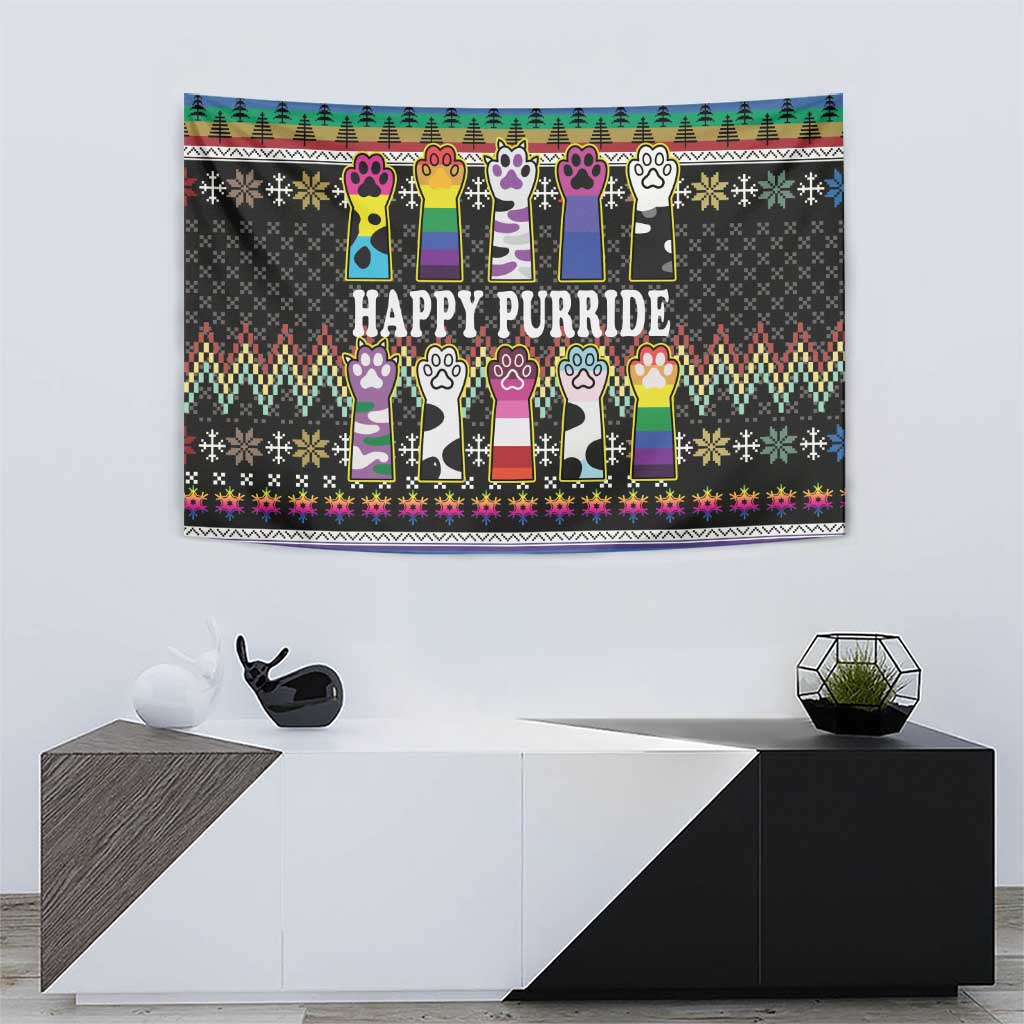 Pride Cat LGBT Tapestry Happy Purride Christmas - Cute Pet Rainbow Flag - Wonder Print Shop