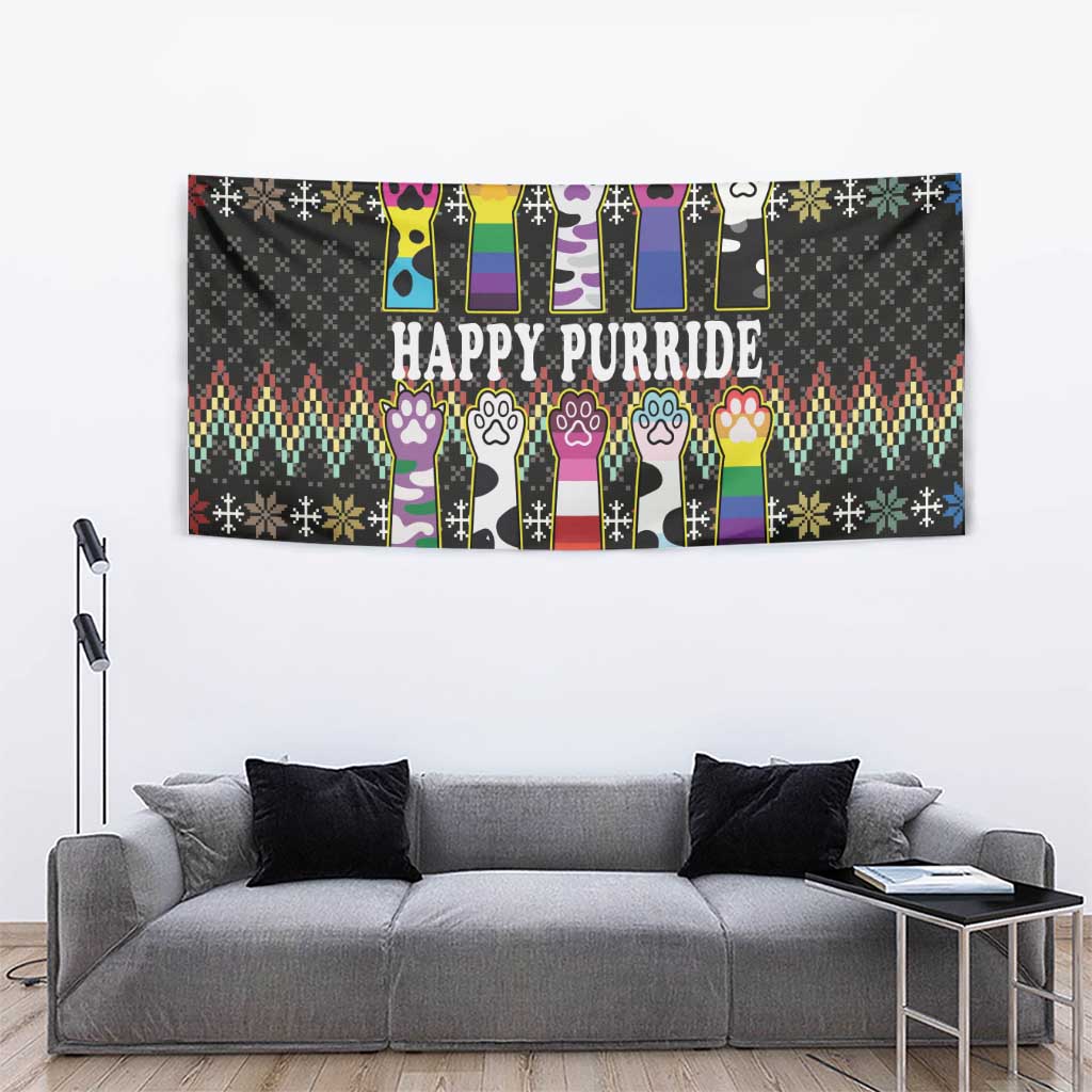 Pride Cat LGBT Tapestry Happy Purride Christmas - Cute Pet Rainbow Flag - Wonder Print Shop