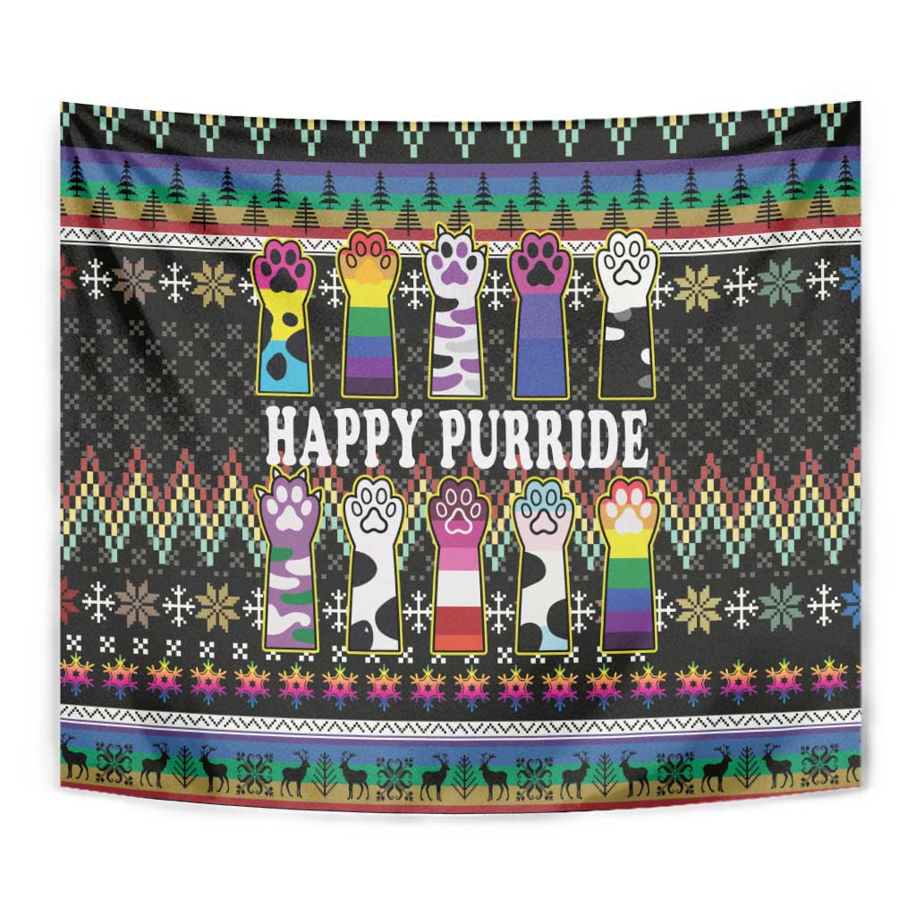 Pride Cat LGBT Tapestry Happy Purride Christmas - Cute Pet Rainbow Flag - Wonder Print Shop