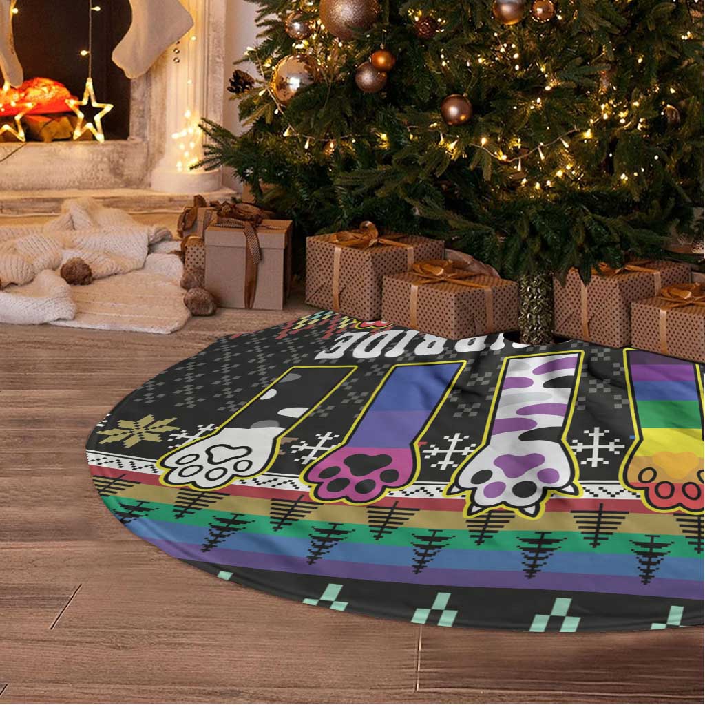 Pride Cat LGBT Tree Skirt Happy Purride Christmas - Cute Pet Rainbow Flag - Wonder Print Shop