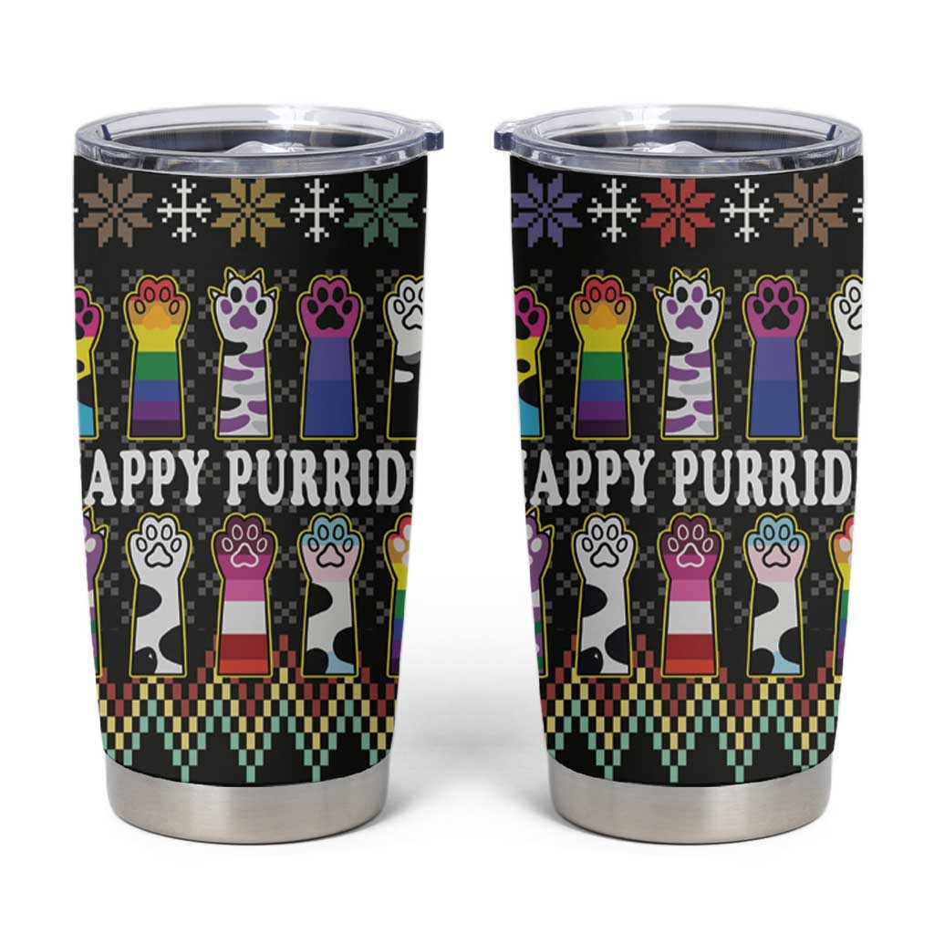 Pride Cat LGBT Tumbler Cup Happy Purride Christmas - Cute Pet Rainbow Flag - Wonder Print Shop