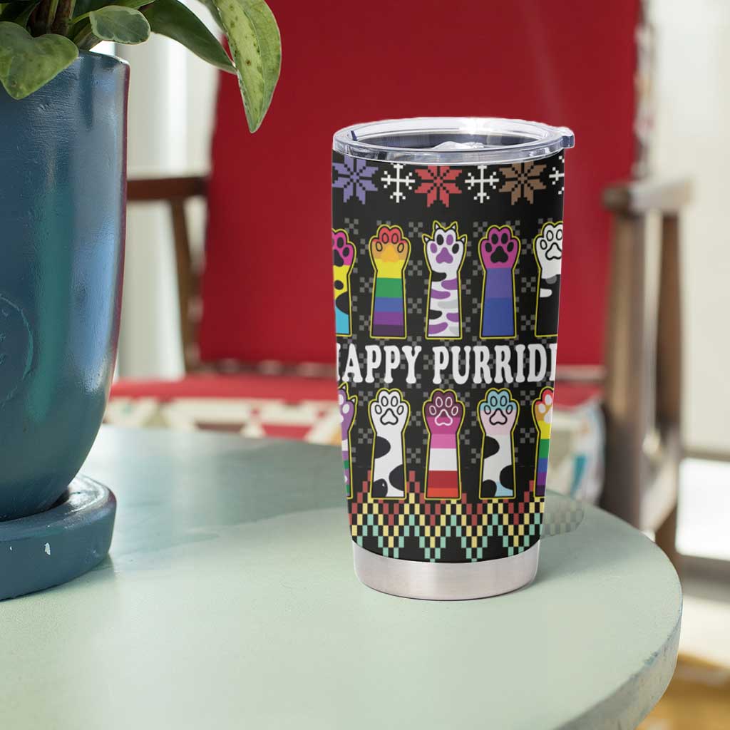 Pride Cat LGBT Tumbler Cup Happy Purride Christmas - Cute Pet Rainbow Flag - Wonder Print Shop
