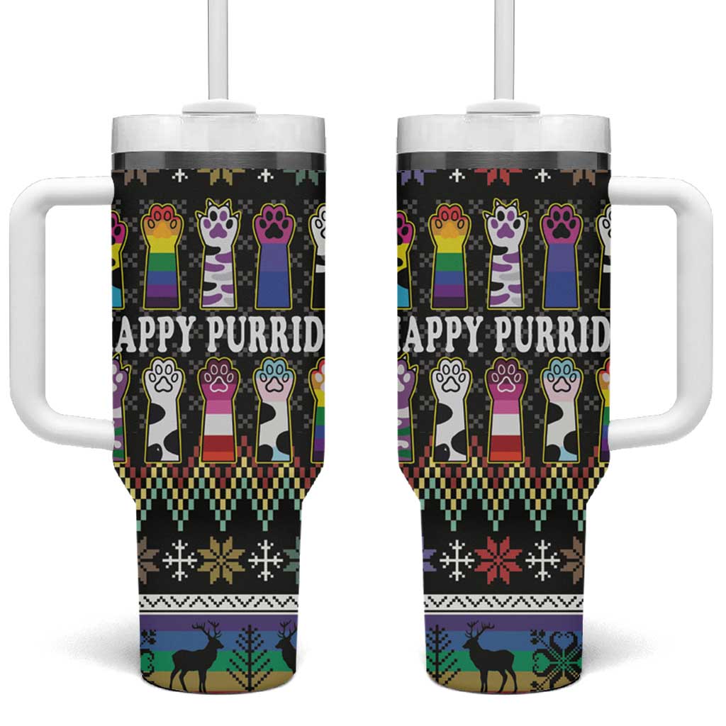 Pride Cat LGBT Tumbler With Handle Happy Purride Christmas - Cute Pet Rainbow Flag - Wonder Print Shop