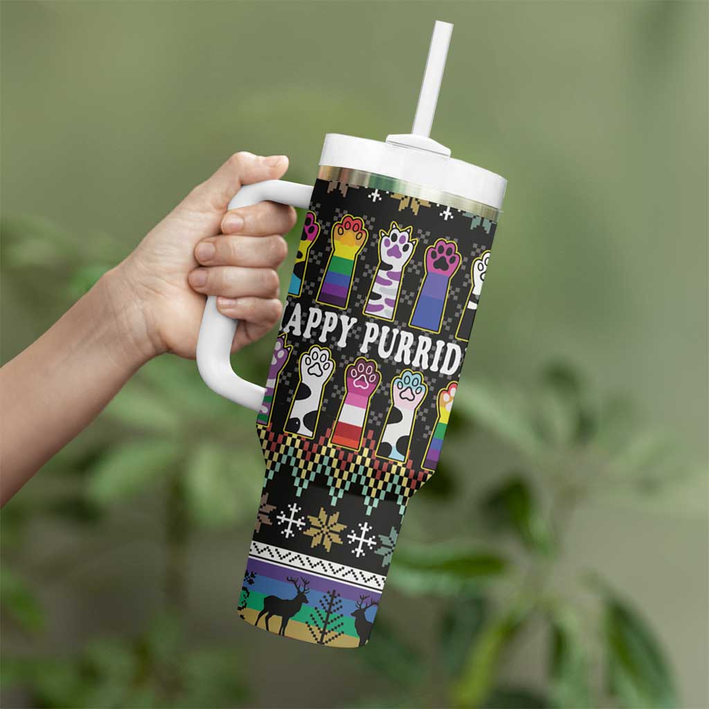 Pride Cat LGBT Tumbler With Handle Happy Purride Christmas - Cute Pet Rainbow Flag - Wonder Print Shop