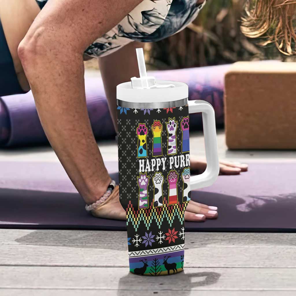 Pride Cat LGBT Tumbler With Handle Happy Purride Christmas - Cute Pet Rainbow Flag - Wonder Print Shop