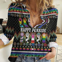 Pride Cat LGBT Women Casual Shirt Happy Purride Christmas - Cute Pet Rainbow Flag - Wonder Print Shop