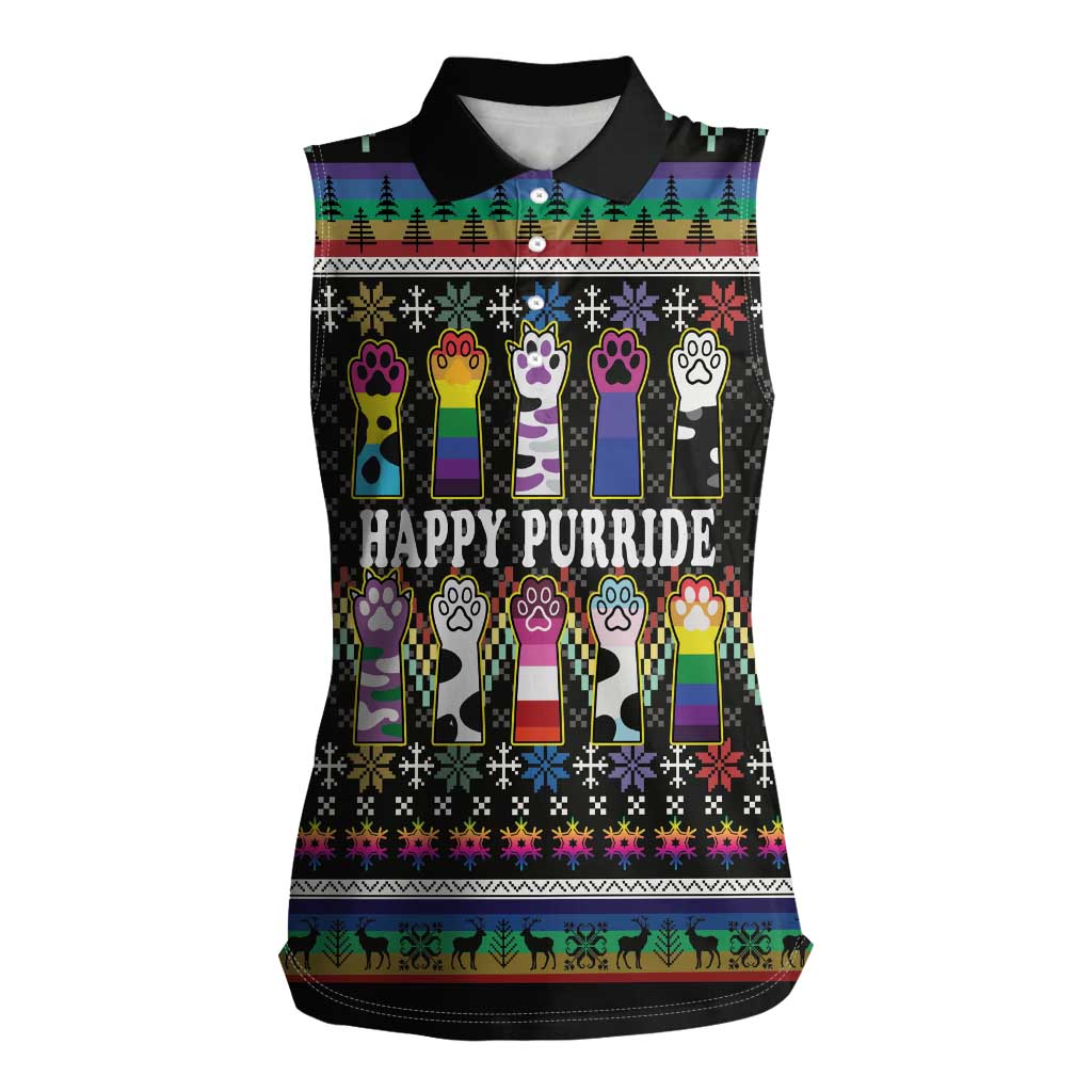 Pride Cat LGBT Women Sleeveless Polo Shirt Happy Purride Christmas - Cute Pet Rainbow Flag - Wonder Print Shop