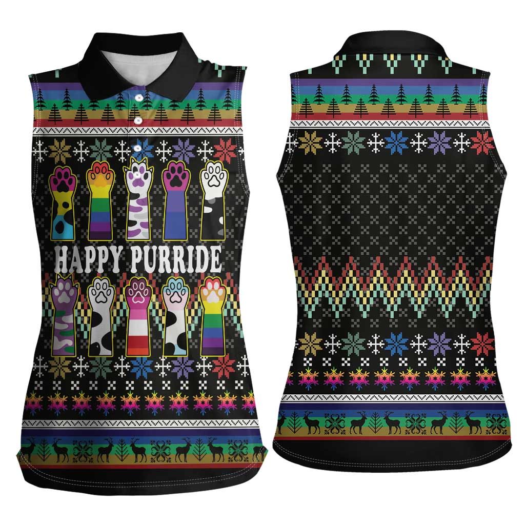 Pride Cat LGBT Women Sleeveless Polo Shirt Happy Purride Christmas - Cute Pet Rainbow Flag - Wonder Print Shop