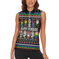 Pride Cat LGBT Women Sleeveless Polo Shirt Happy Purride Christmas - Cute Pet Rainbow Flag - Wonder Print Shop