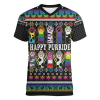 Pride Cat LGBT Women V-Neck T-Shirt Happy Purride Christmas - Cute Pet Rainbow Flag - Wonder Print Shop