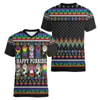 Pride Cat LGBT Women V-Neck T-Shirt Happy Purride Christmas - Cute Pet Rainbow Flag - Wonder Print Shop