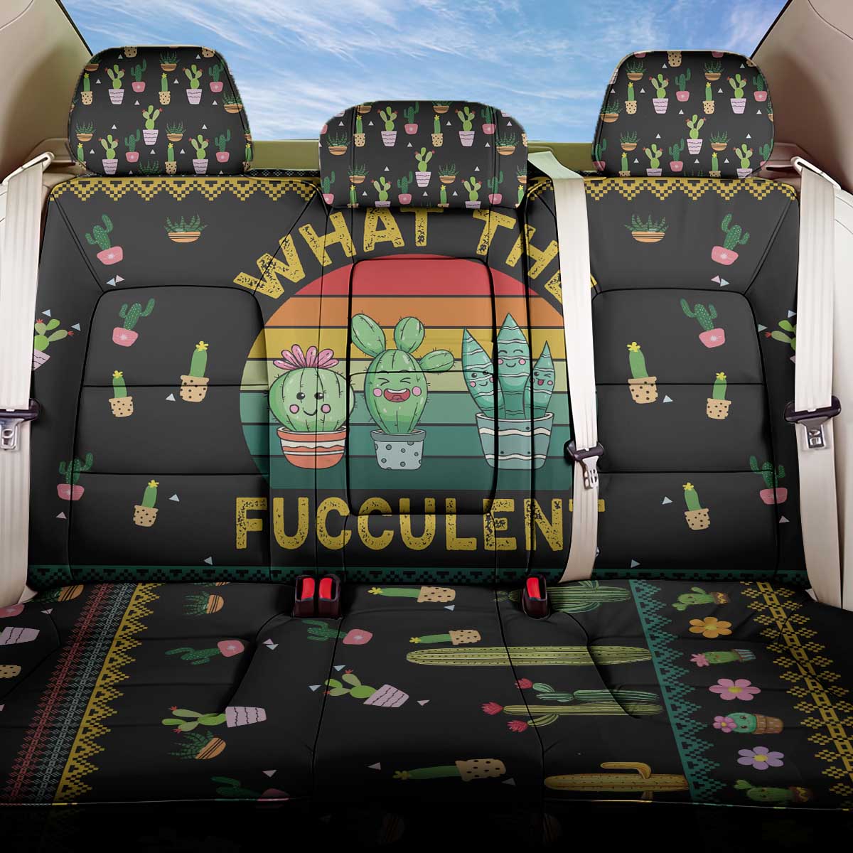 Cacuts Christmas Back Car Seat Cover Cactus What the Fucculent - Wonder Print Shop