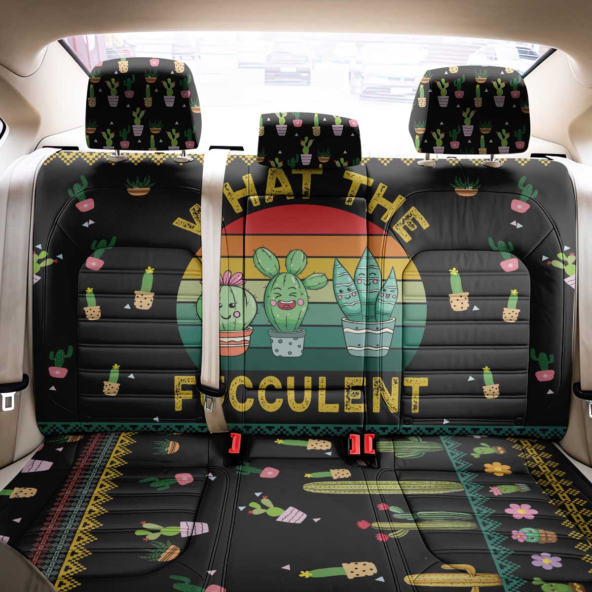 Cacuts Christmas Back Car Seat Cover Cactus What the Fucculent - Wonder Print Shop