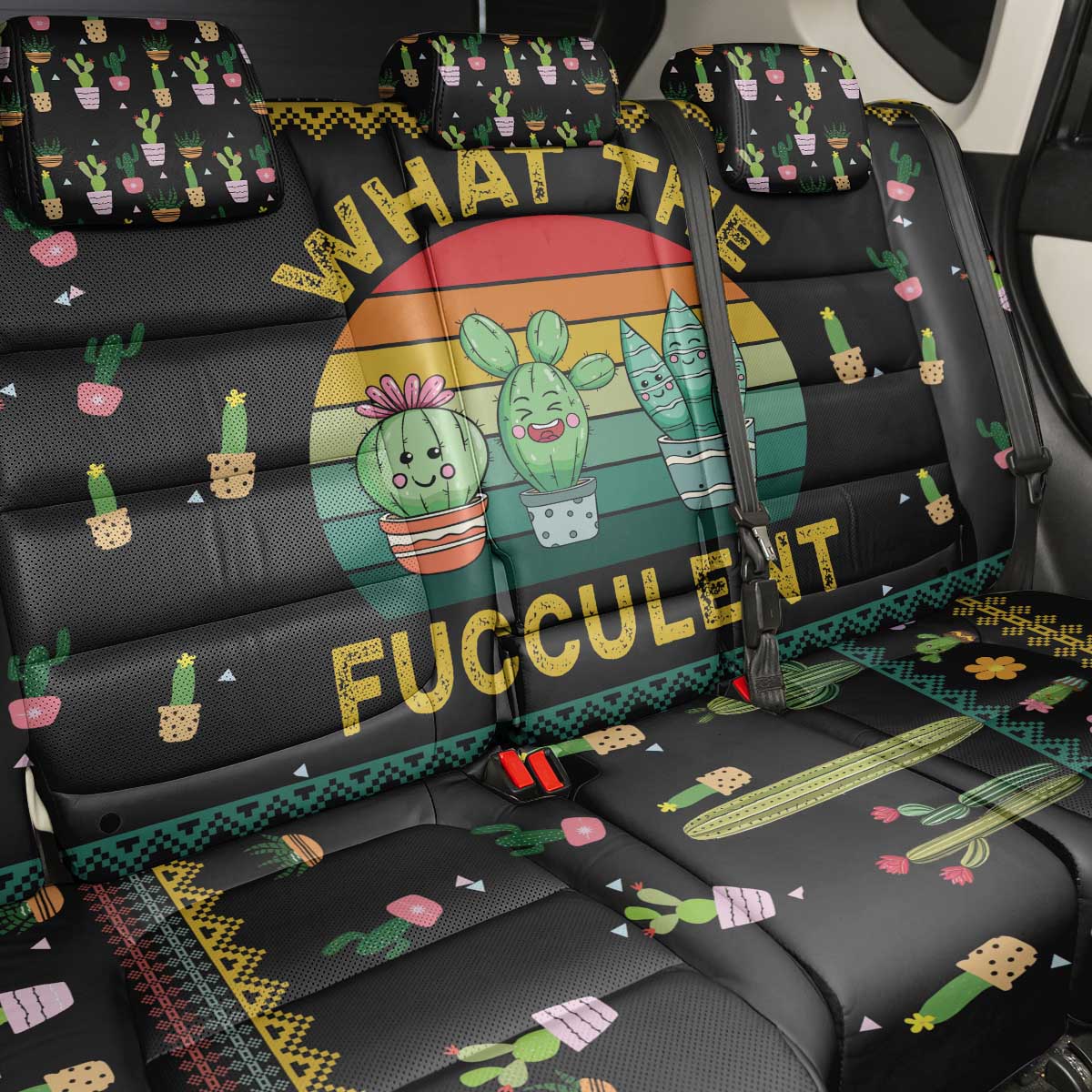 Cacuts Christmas Back Car Seat Cover Cactus What the Fucculent - Wonder Print Shop