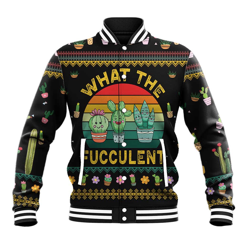 Cacuts Christmas Baseball Jacket Cactus What the Fucculent - Wonder Print Shop