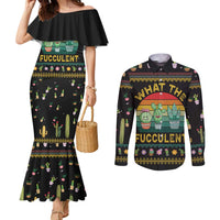 Cacuts Christmas Couples Matching Mermaid Dress and Long Sleeve Button Shirt Cactus What the Fucculent