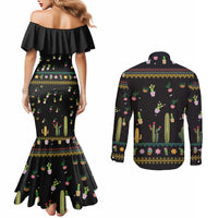 Cacuts Christmas Couples Matching Mermaid Dress and Long Sleeve Button Shirt Cactus What the Fucculent
