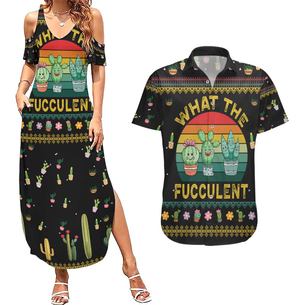 Cacuts Christmas Couples Matching Summer Maxi Dress and Hawaiian Shirt Cactus What the Fucculent - Wonder Print Shop
