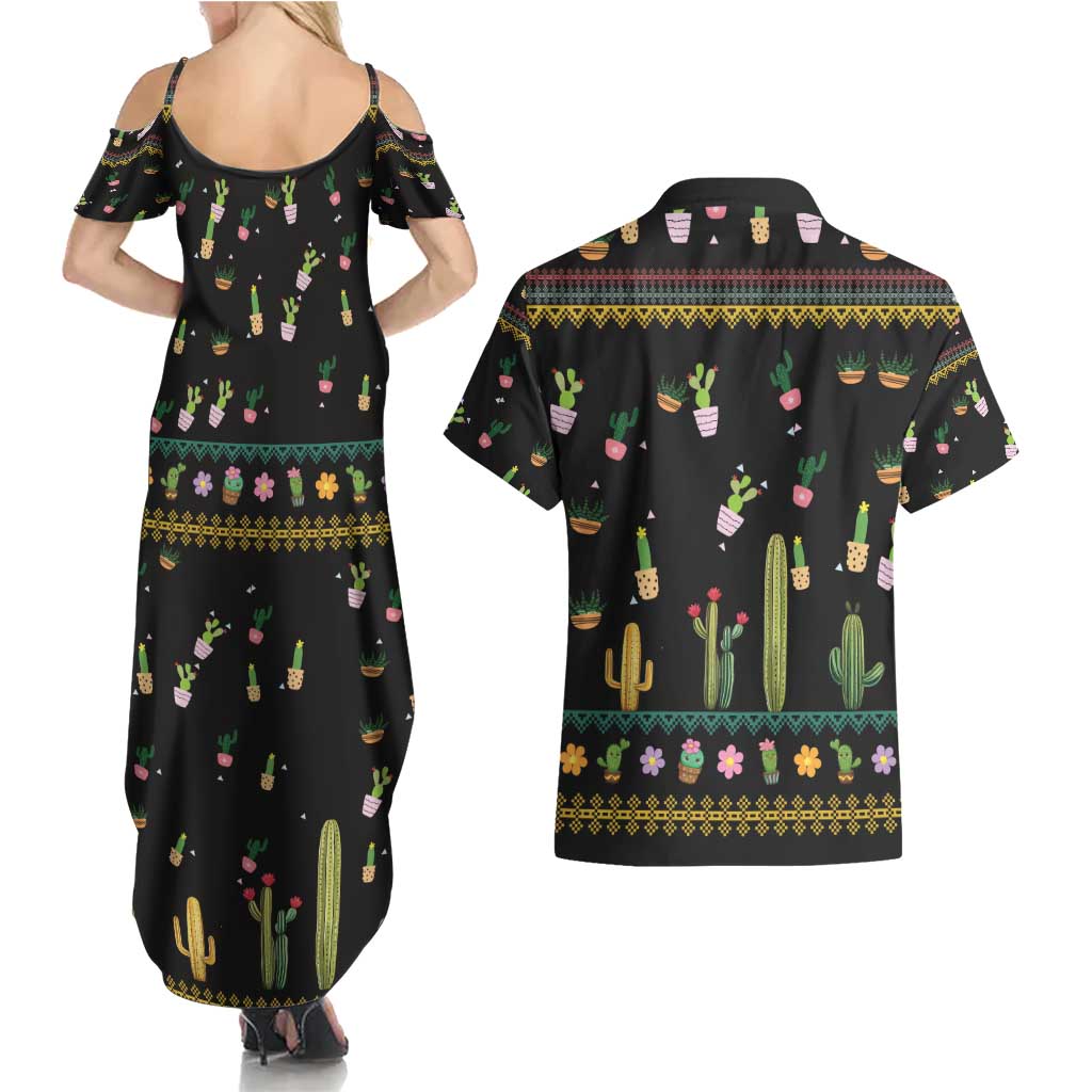 Cacuts Christmas Couples Matching Summer Maxi Dress and Hawaiian Shirt Cactus What the Fucculent - Wonder Print Shop