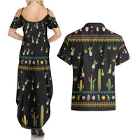 Cacuts Christmas Couples Matching Summer Maxi Dress and Hawaiian Shirt Cactus What the Fucculent - Wonder Print Shop