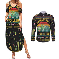 Cacuts Christmas Couples Matching Summer Maxi Dress and Long Sleeve Button Shirt Cactus What the Fucculent - Wonder Print Shop