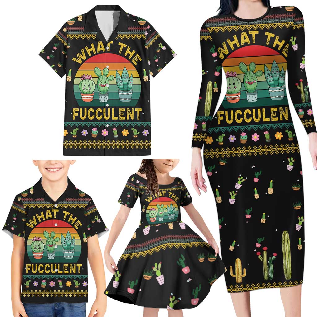 Cacuts Christmas Family Matching Long Sleeve Bodycon Dress and Hawaiian Shirt Cactus What the Fucculent - Wonder Print Shop