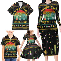 Cacuts Christmas Family Matching Long Sleeve Bodycon Dress and Hawaiian Shirt Cactus What the Fucculent - Wonder Print Shop
