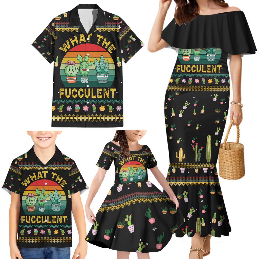 Cacuts Christmas Family Matching Mermaid Dress and Hawaiian Shirt Cactus What the Fucculent - Wonder Print Shop